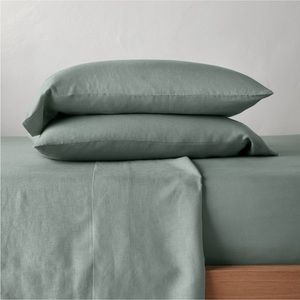 New Casaluna 100% Washed Linen King Solid Sheet Set in Sage Green